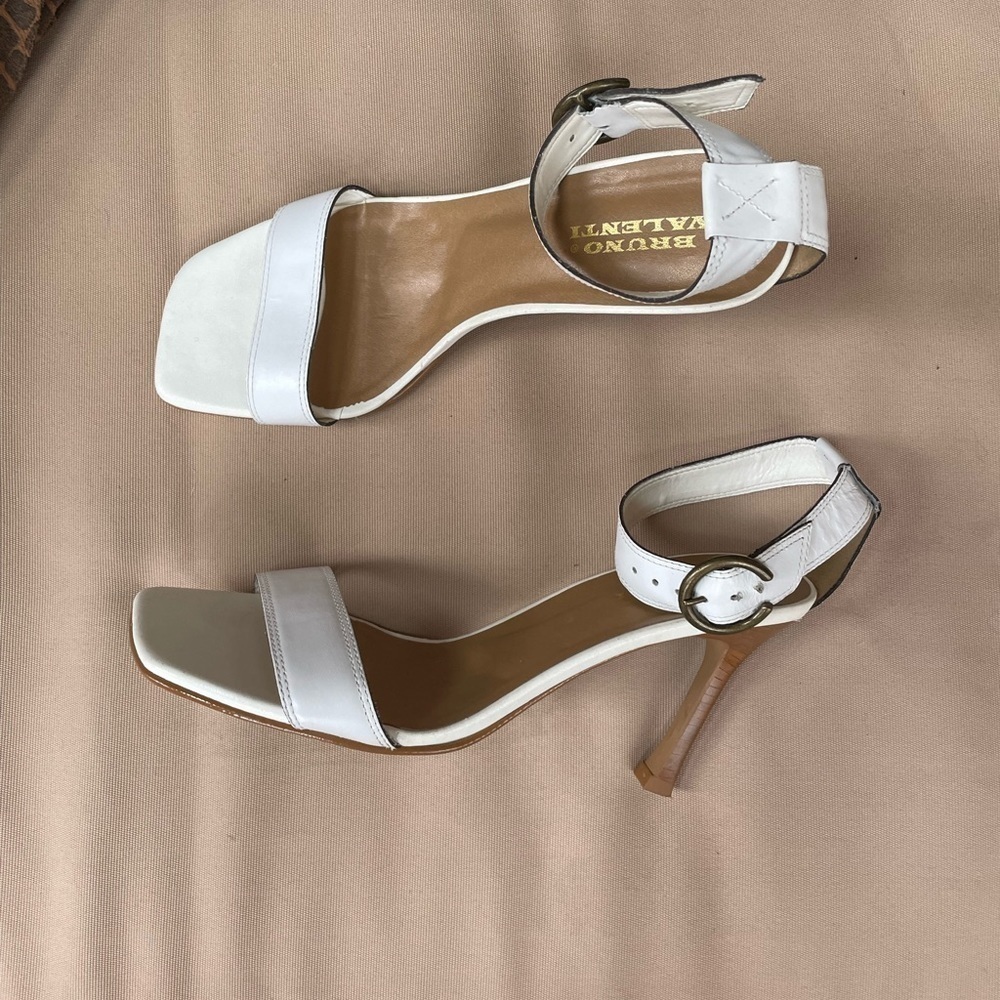 Bruno Valenti‎ Leather Square Toe Stiletto Sandal in White Size 10